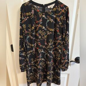 LOFT Black Floral Long Sleeve Dress